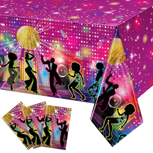 Moukeren Disco Plastic Party Tablecloth 70's Party Table Cover 70s Birthday Party Supplies The 70s Party Decoration Throwback for Dining Room Kitchen, 54 x 108 Inch (3)