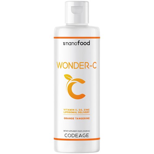 Codeage Liquid Vitamin C 1000mg, Vitamins D3, E & Zinc, Rose HIPS, Quercetin, Echinacea, Vegan Liposomal Vitamin C Supplement, Non-GMO, 16 fl oz