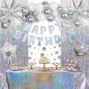 Iridescent Party Decorations, Iridescent Birthday Decorations for Women Girls Men Boys, Happy Birthday Decorations Silver Party Decor Suppies with Iridescent Balloons Tablecloth Banner Fringe Curtain