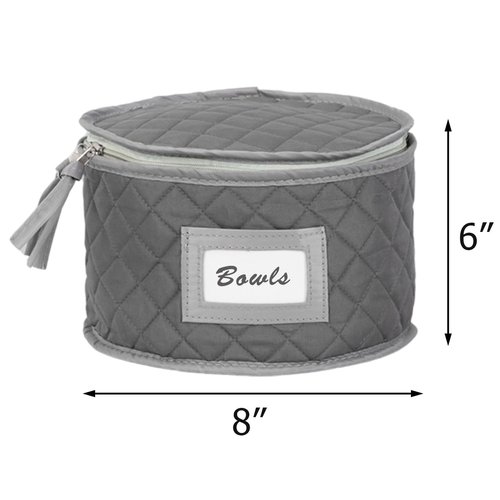 StackStorePlusMore China Storage Quilted Case for Dessert Plate, Bowls, Small Plate or Saucer - 8" W x 6" H - Gray - Includes 12 Felt Separators
