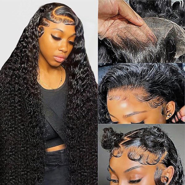 Wig Human Hair Deep Wave Lace Front Wigs 180% Density 13x4 Lace Wigs Brazilian Virgin Human Hair Wigs Pre Plucked with Baby Hair Glueless Lace Wig Human HairNatural Black 26 Inch