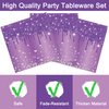 96 Pcs Purple Silver Plates and Napkins Party Supplies, Disposable Forks Paper Dessert Tableware Glitter Decorations Birthday Table Dinnerware Favors Set, Serves 24