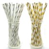 Silver & Gold Shiny Tinsel Holiday Straws (50 Pack) - Formal Christmas Party Supplies, Black Tie Event Paper Foil Straws, Gold & Silver Hollywood Parties