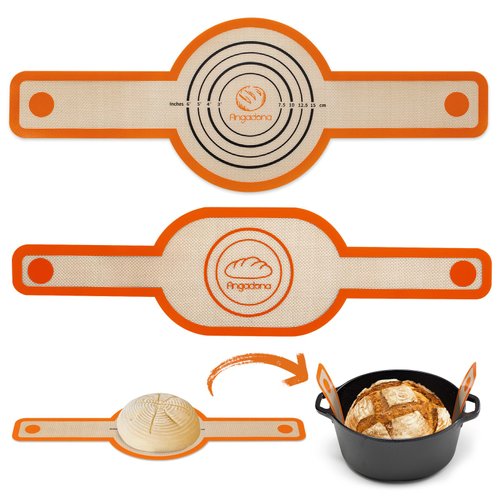 Silicone Bread Sling Oval and Round - Non-Stick & Easy Clean Reusable Oval Silicone Baking Mat for dutch oven. With Long Handles Sourdough Bread Baking mat tools supplier Liner,2 Orange Set