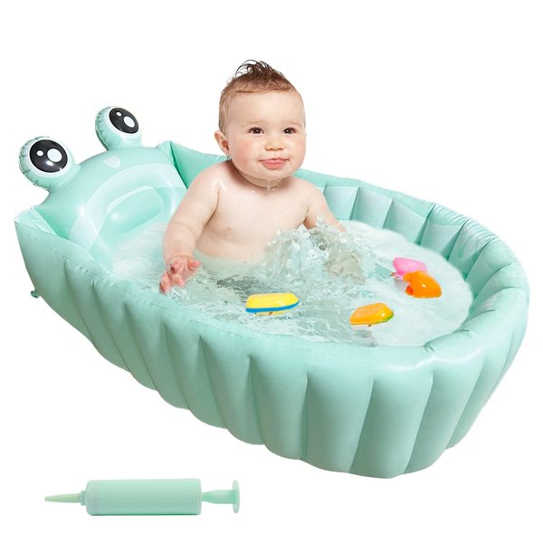 Inflatable Baby Bathtub Portable Travel Bath Tub for Infants to Toddler Foldable Non Slip Spa Tub with Air Pump(Green)