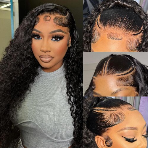 Deep Wave Lace Front Wigs Human Hair 200% Density 20 Inches HD Deep Wave Wig Human Hair Lace Fron...
