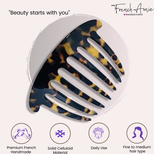 French Amie Handmade Yellow Black Tokyo Celluloid Acetate 7 Teeth Side Hair Comb