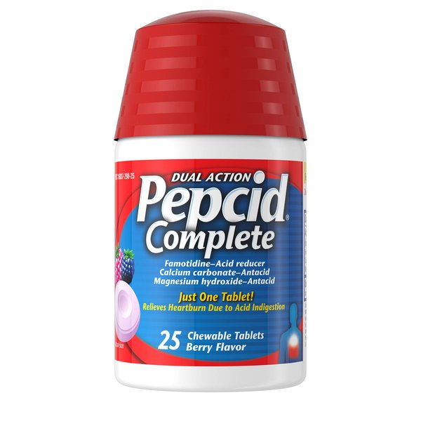 Pepcid Complete Acid Reducer + Antacid Chewable Tablets, Heartburn Relief, Berry, 25 ct