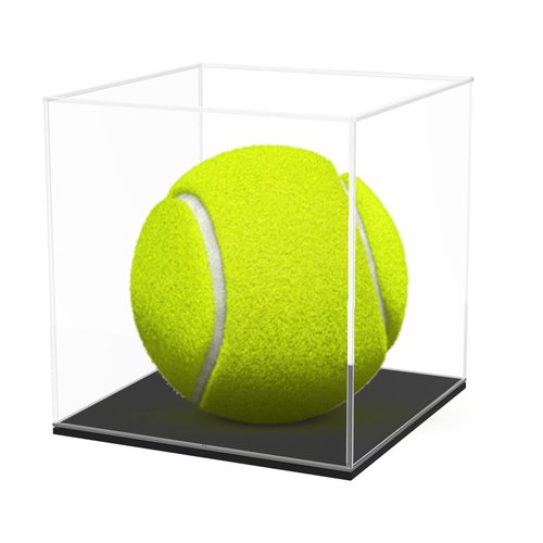 CRMPro Clear Acrylic Display Case with Matte Black Base, Preassemblyed Dust-Proof Showcase, Single-Piece Clear Box for Collectibles (4x4x4 inch)