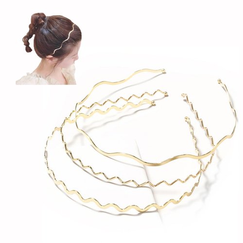 Generic Gold Headband Metal Headbands for Women Girls Thin headband Metal Hair Band Wire Headband Wavy Headbands for Women Trendy Cute Gold Headpiece Hair Accessories 3 Pack