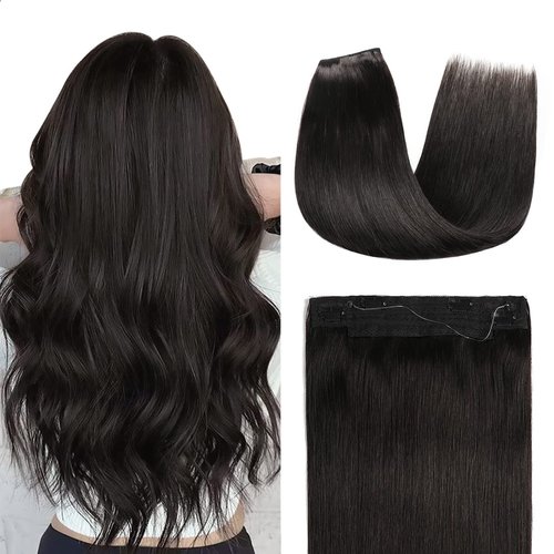 Human Hair Extensions Wire Hair Natural Black,12 Inch #1B Hairpiece Remy Human Hair Extensions,70g Wire Hair Extensions by YILITE（12inch 70g Off Black）