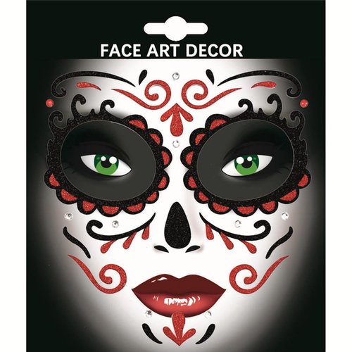 Day of the Dead Face Sticker Makeup Kit, 3 Packs Halloween Glitter Sugar Skull Roses Temporary Tattoos for Adults Women Men Kids, DIY Skull Full Face Mask Stickers for Halloween Party Cosplay Supplies
