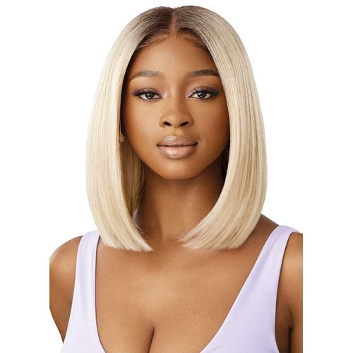 Outre Airtied 100% Fully Hand-Tied Wig - Human Hair Blend - Natural Yaki 12" (OFF BLACK 1B)
