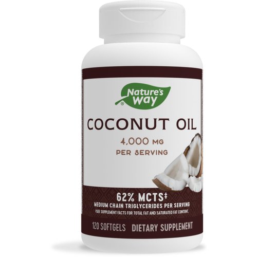 Nature's Way Pure Extra Virgin Coconut Oil, 62% MCTs, 120 Softgels