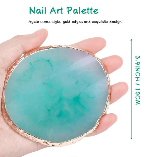 2 pcs Nail Polish palettes Resin Nail Art Palette Golden Edge Gel Nail Polish Holder Nail Tray,Makeup Display Board Cosmetic Mixing Tools (Pink and Green)