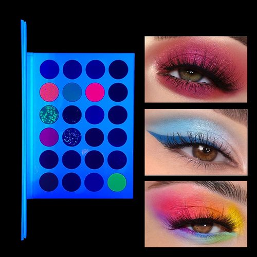 VERONNI 24 Colors Neon Glitter Eyeshadow Palette UV Luminous Matte and Glitter Makeup Pallet Shimmer Eye Makeup Waterproof and Sweat Resistant Eye Shadow (24 colors)