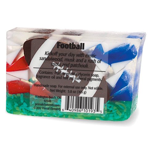 Primal Elements Glycerin Bar Soap | Helps All Skin Types, Sensitive, Oily & Dry Skin | NO PARABENS, VEGAN, GLUTEN FREE, 100% VEGETABLE BASE - (Football)