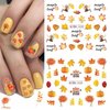 Fall Nail Art Stickers - 12pcs Autumn Leaves Nail Stickers 3D Self-Adhesive Leaf Nail Decals Fall Maple Water Transfer Stickers with Turkey Pumpkins Design Fall Nail Art Supplies