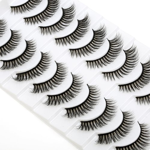 SYlashes False Eyelashes 12mm Faux Mink Lashes Natural Look Cat Eye Lashes Fluffy Soft Wispy Luxury Volume Fake Lashes 10 Pairs Pack