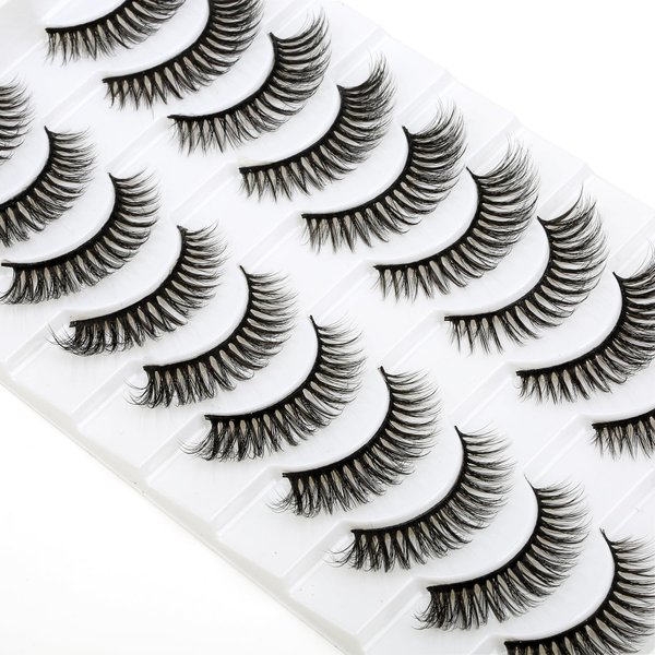 SYlashes False Eyelashes 12mm Faux Mink Lashes Natural Look Cat Eye Lashes Fluffy Soft Wispy Luxury Volume Fake Lashes 10 Pairs Pack