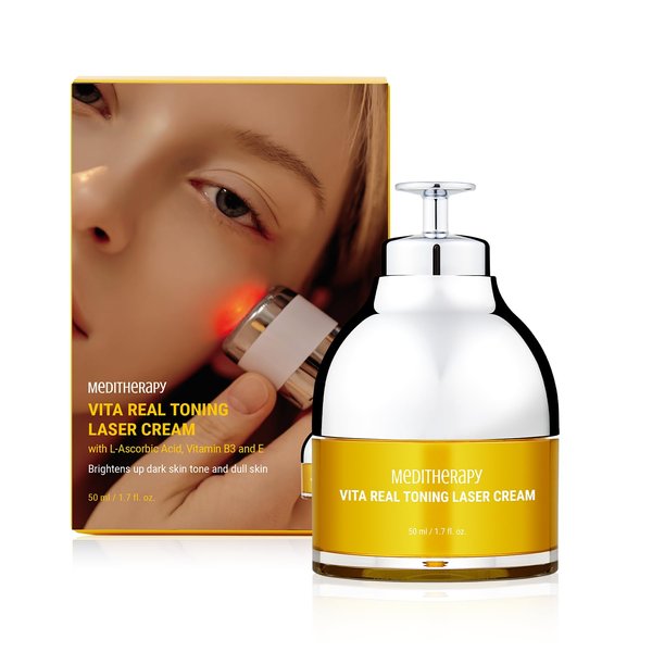 MEDITHERAPY VITA REAL Toning Laser Cream (1.7 fl.oz), Vitamin C, E Moisturizer + LED Device, Hydrating & Glow-enhancing Cream for Uneven Skin Tone & Dull Skin, Glass Skin, Korean Skincare
