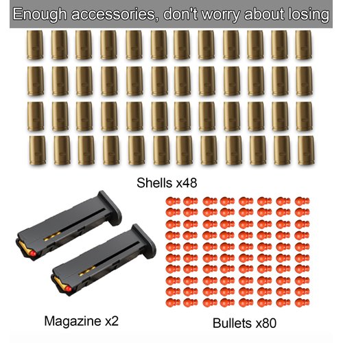 Toys Gun for Boys - Shooting Games Toy Pistol Model Combination Ejecting Slide Action Orange Barrel with 80 EVA Bullets,48 Shells, 2 Magazines Kids Girls Adults Birthday Gifts,Beige