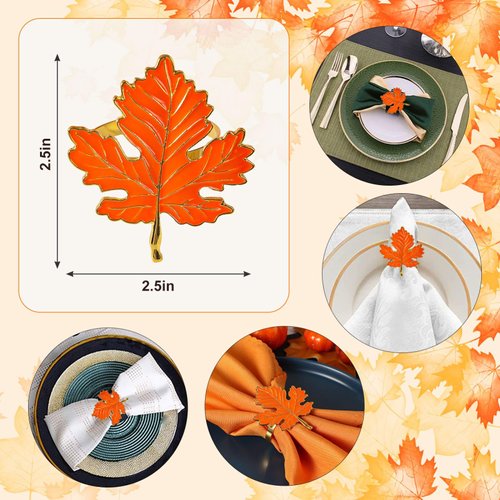 Maple Leaf Napkin Rings of 12, Fall Thanksgiving Napkin Rings Holders Buckle for Harvest Party Holiday Wedding Christmas Dining Table Decor