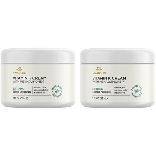 Swanson Vitamin K Cream with Menaquinone-7 - Eye Cream to Help Minimize the Appearance of Dark Circles Under the Eyes - Topical Cream to Help Nourish and Brighten the Skin - (2 Fl Oz) 2 Pack