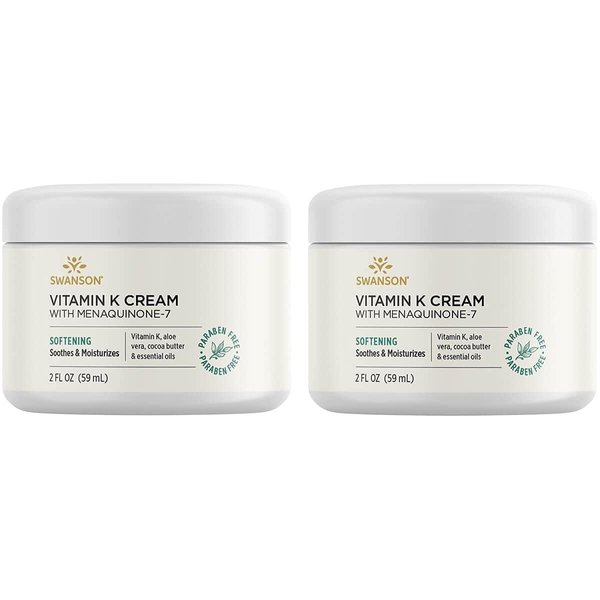 Swanson Vitamin K Cream with Menaquinone-7 - Eye Cream to Help Minimize the Appearance of Dark Circles Under the Eyes - Topical Cream to Help Nourish and Brighten the Skin - (2 Fl Oz) 2 Pack