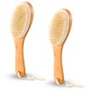 2 Pcs Dry Brushing Body Brush Natural Boar Bristle Body Brush Dry Skin Scrub Brushes with Contoured Wooden Dry Brushes for Back Legs Feet Exfoliates Dead Skin