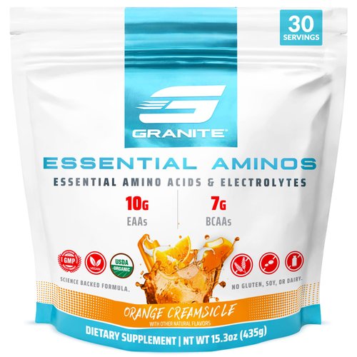 Granite 10g Essential Amino Acids Powder | Muscle Recovery Supplement for Muscle Growth | 7g BCAA Powder with Electrolytes | 30 Servings | Orange Creamsicle Flavor | Soy & Gluten Free | Made in USA