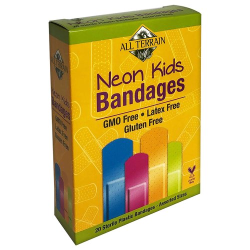 All Terrain Kids Neon Bandages, Latex-Free, Fun Neon Colors, 20 Sterile Bandages – Assorted Sizes