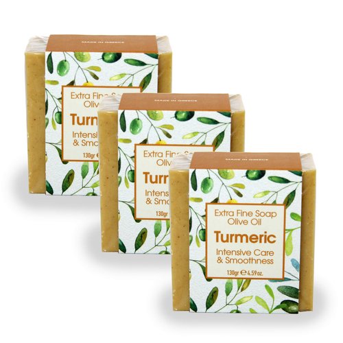 Kalliston, Extra Fine Olive Oil Soap, 100% Natural w/ Organic Ingredients, Therapeutic, Fine Spa Soaps, product of Greece, 4.5oz Each (Turmeric Intensive Care)