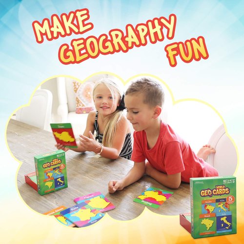 Geotoys GeoCards, World & USA Flash Cards Geography Game, Kid Card Games for Home, School & Travel, States and Capitals Flash Cards, Card Games for Families, Kids Educational Games Ages 4 and Up