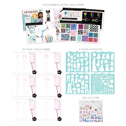 Fashion Angels Fashion Design Sketch Portfolio - Sketch Book for Beginners, Sketch Pad with Stencils and Stickers for Kids 6 and Up, Brown(Covers May Vary)