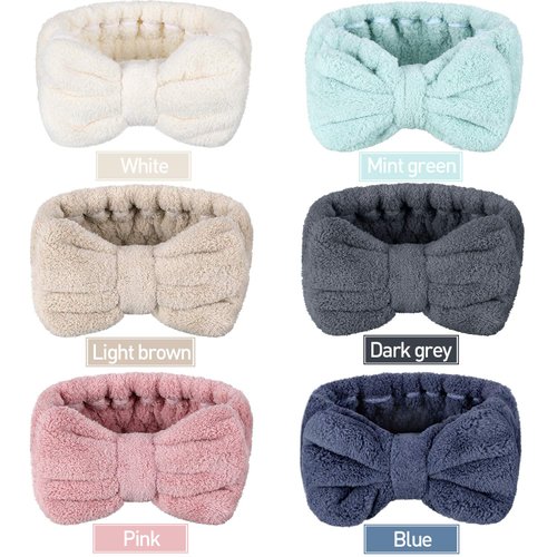 WILLBOND 6 Pack Microfiber Bowtie Headbands Elastic Makeup Headbands Wash Spa Yoga Sports Shower Adjustable Hair Band for Women(Pink, Blue, White, Dark Grey, Camel, Cyan)