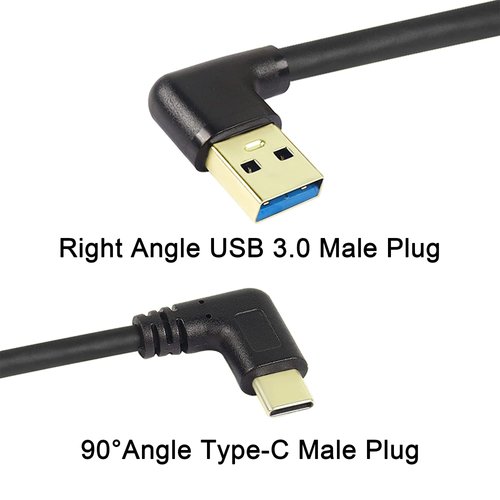 GELRHONR Gold Plated Short Left Angle USB Type C Cable, 90 Degree 18W Fast Charging USB A to USB C Cable (Black-Left-0.25M-Gold Plated)