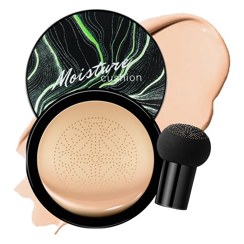 Mushroom Head Air Cushion CC Cream - BB Cream Foundation for Concealer Full Coverage Skin Brighten Long - Lasting Moisturizing, Cushion Foundation Color Correcting for All Skin Types (Natural)