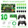 Vlipoeasn 90PCS 10th Birthday Video Game Party Decorations for Boys Set Green 10th Birthday Supplies -10th Video Game Backdrop, Balloons, Tablecloth, Gamer and 10 Foil Balloons for 10th Birthday Party