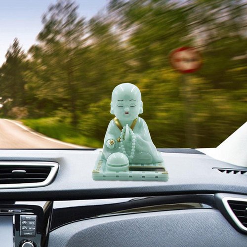 Gralara Little Monk Figurine, Solar Dancing Toys Shaking Head Dolls, Buddha Monks Statue Car Ornament, Bobble Head Toy for Home Office Desk Decor, Green, S