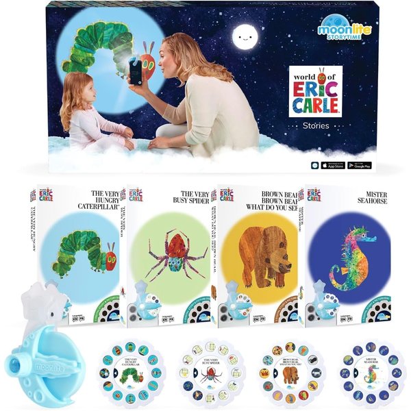 Moonlite Mini Projector With 4 Classic Eric Carle Stories, A New Way To Read Stories Together, 4 Eric Carle Digital Stories With Light Projector