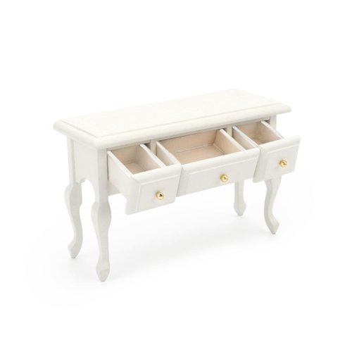 Miniature Table 1:12 Furniture for Dollhouse Accessories Writing Desk with 3 Drawers Miniature Room Ornaments Living Room Bedroom Library Scene Decoration (White)