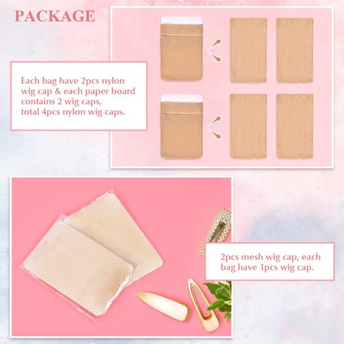 6Pcs Wig Caps, MORGLES 4Pcs Nylon Wig Caps with 2Pcs Mesh Net Wig Cap Stocking Wig Caps for Lace Front Wig Nude Cap for Women