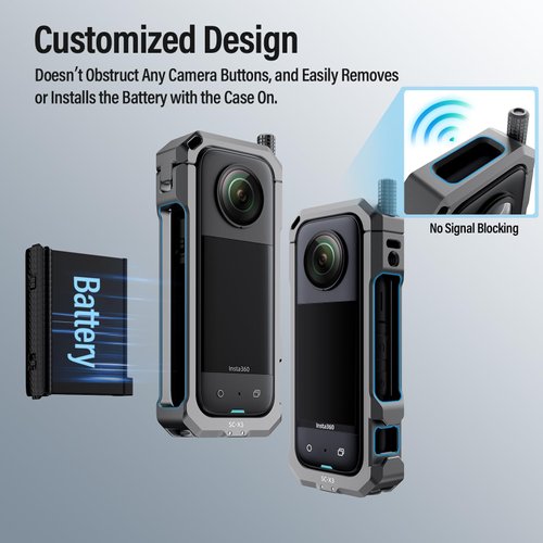 SIRUI Camera Cage for Insta360 X3, Aluminium Protective Frame Case for Insta360 X3 with Silicone Lens Cover, Folding Fingers, 1/4" Thread and Cold Shoe, Camera Accessories, SC-X3