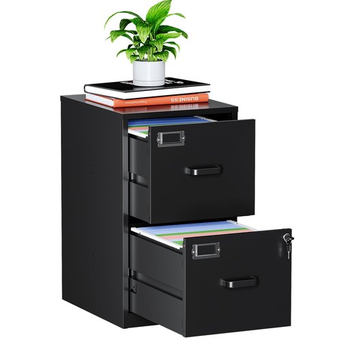 MIIIKO 2 Drawer Filing Cabinet with Lock, Metal Vertical File Cabinets for Home Office, Lockable File Storage Cabinets Under Desk, Letter/A4 File Folders Storage