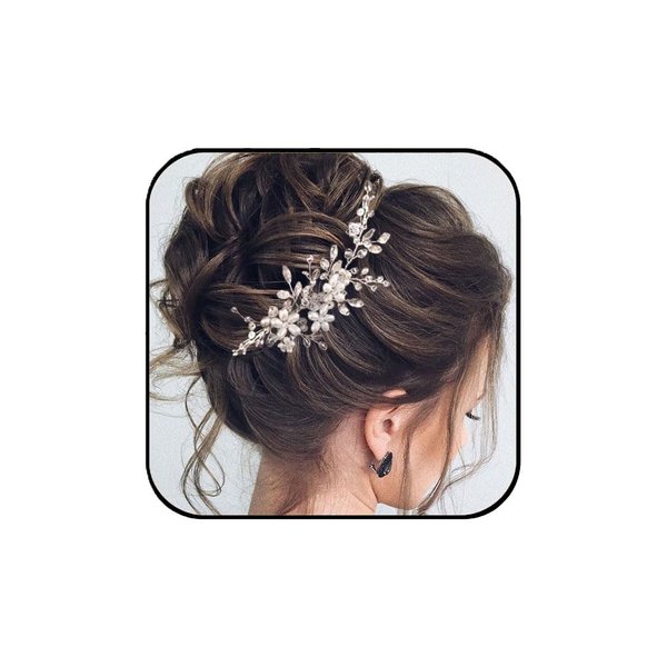 Flower Brides Hair Comb Bride Wedding Pearl Crystal Hair Piece Bridal Hair Accessories for Women Brides and Bridesmaids (silver)