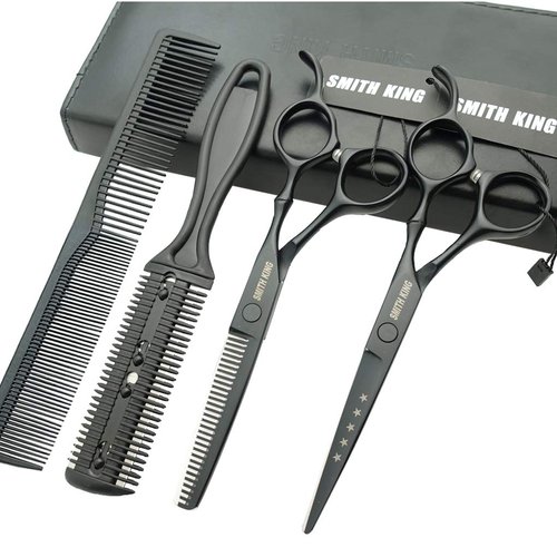 6.0 Inches Hair Cutting Scissors Set with Combs Lether Scissors Case,Hair cutting shears Hair Thinning shears For Personal and Professional (Matt black)