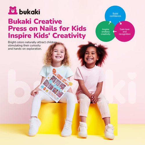 Bukaki Creative Press on Nails for Kids: 168Pcs 7 Pack Children False Nail Tips Pre Glue Full Cover Short Acrylic Fake Nails for Girls 8-12 Nail Art Manicure Gift for Kid Girl Holiday Birthday Party