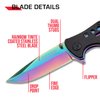 TAC Force Spring Assisted Folding Pocket Knife – Rainbow TiNite Coated Drop Point Blade and Liner, Black Aluminum Handle w/ Rope Cutter, Glass Punch, and Clip, Tactical, EDC, Rescue - TF-509 4.75 inch