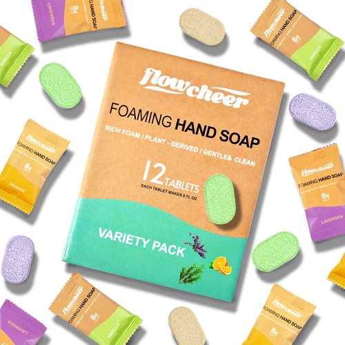 flowcheer Foaming Hand Soap Tablet Refills-12 pack Makes 96 fl oz (12 x 8 fl oz Bottles)-Variety Fragrance Soap Refills Tablets for Using With Foaming Hand Soap Dispenser(Not Included) Only